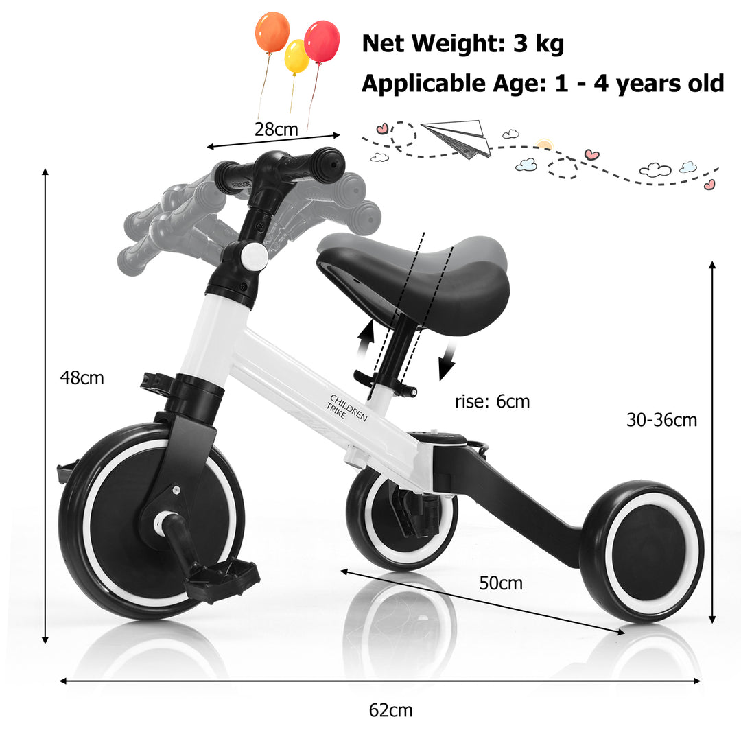 Kids Bike Trike with Detachable Pedal- White
