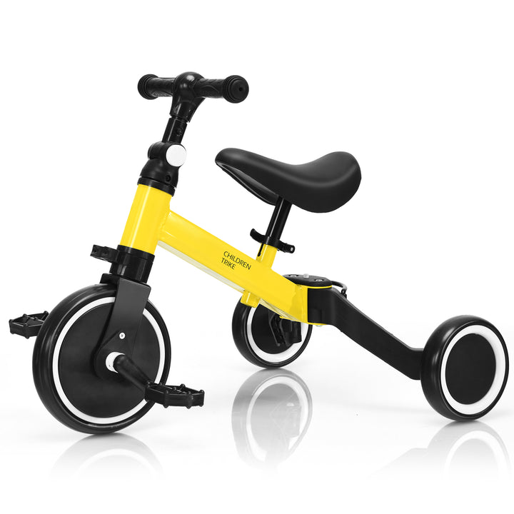 Convertible Balance Kids Bike Trike with Detachable Pedal-Yellow