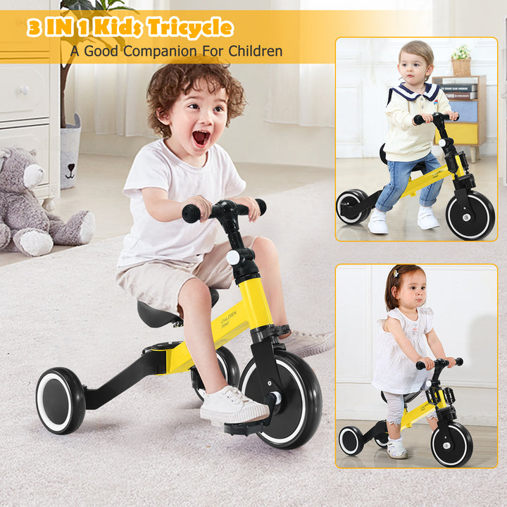 Convertible Balance Kids Bike Trike with Detachable Pedal-Yellow