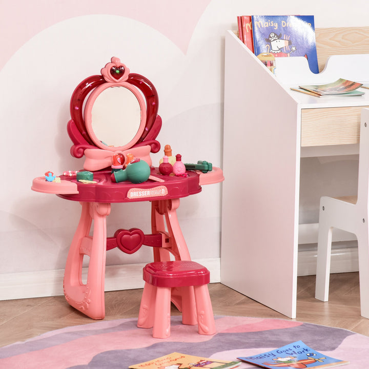 36 Pcs Children Vanity Musical Dressing Table Kids Magic Glamour Princess Mirror Make Up Desk With Stool Beauty Kit Lights Toy for 3 Years Old