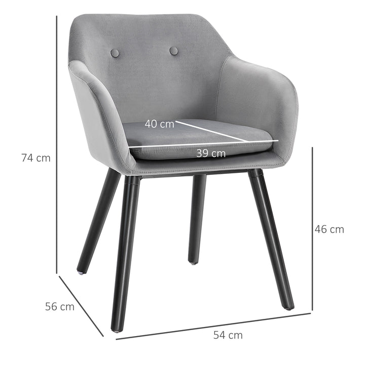 Dining Chairs Set of 2 Modern Upholstered Fabric Velvet-Touch Leisure Chairs with Backrest and Armrests, Lounge Reception Chairs, Grey