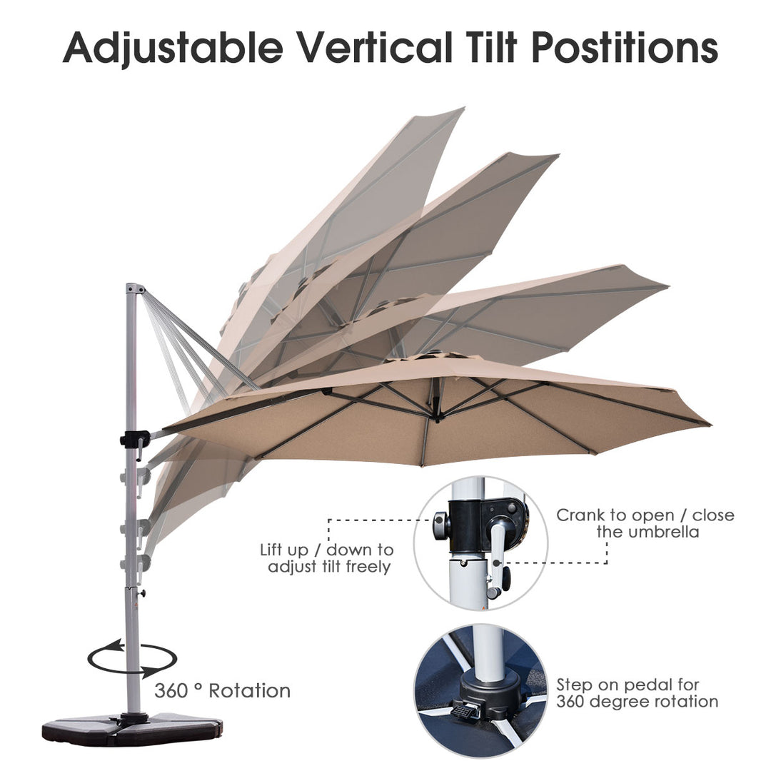 3.3m Patio Cantilever Umbrella with Tilting Adjustment and Cross base-Tan