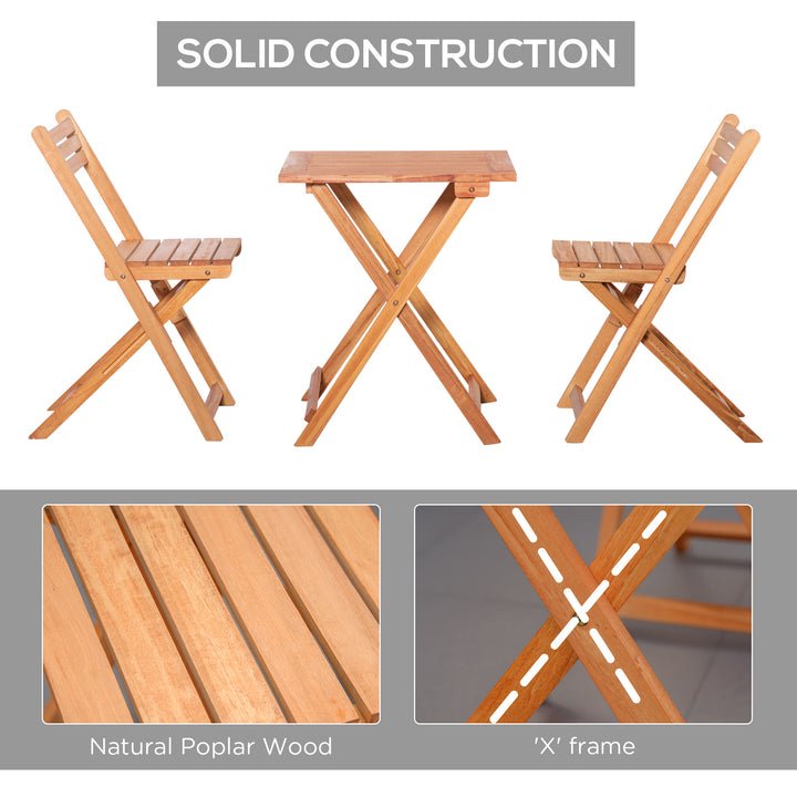 Outsunny 3 Piece Garden Bistro Set, Folding Outdoor Chairs and Table Set, Wooden Patio Dining Furniture for Poolside, Balcony, Teak