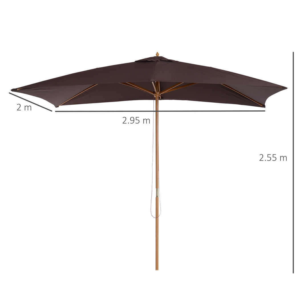 Outsunny Garden Parasol Umbrella Wooden Sun Umbrella Outdoor Sun Shade Canopy, Dark Coffee，2 x 3m