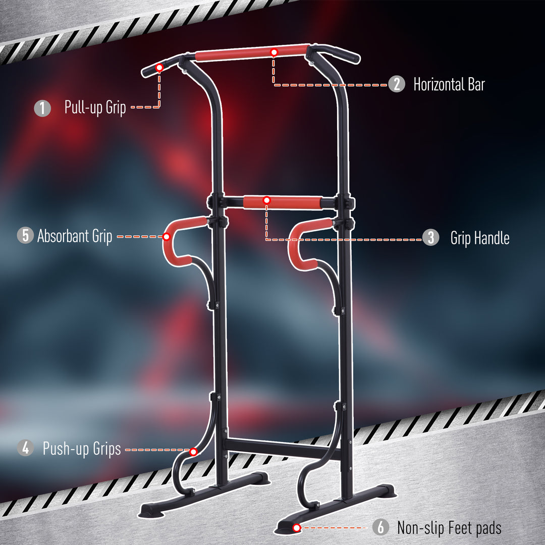 Steel Multi-Use Exercise Power Tower Pull Up Station Adjustable Height W/ Grips