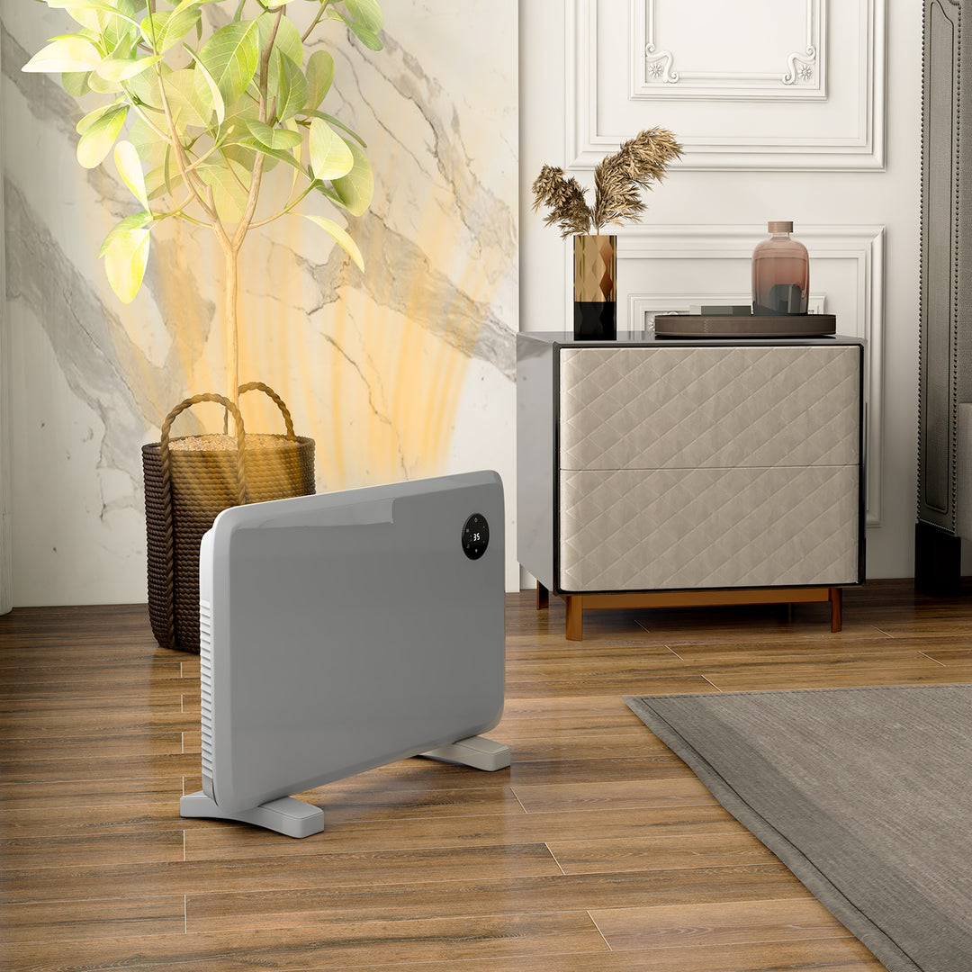 Electric Convector Heater, Wall Mounted, Timer, Grey