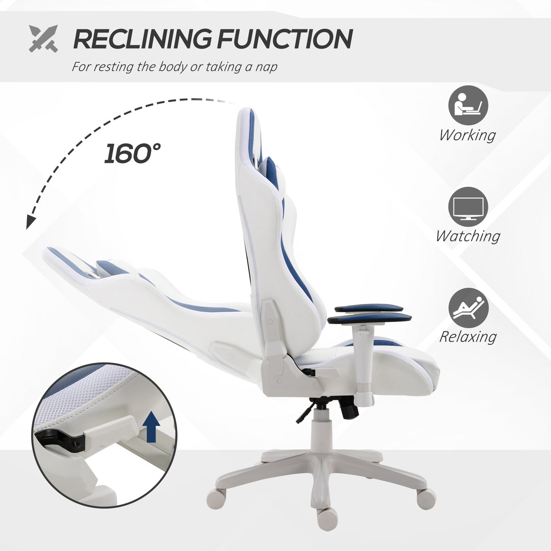 Vinsetto RGB LED Light Gaming Chair, PU Leather Thick Padding, White