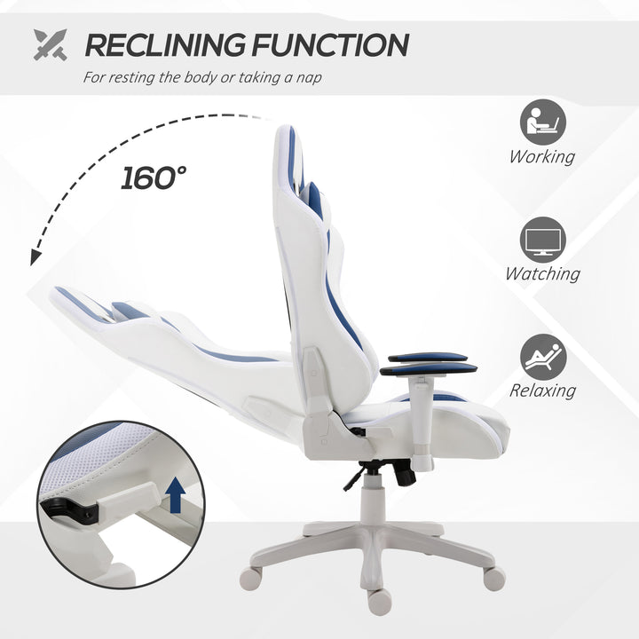 Vinsetto RGB LED Light Gaming Chair, PU Leather Thick Padding, White