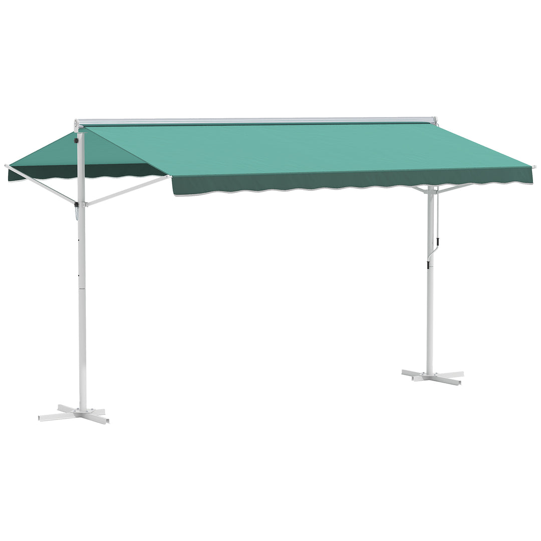 2 Side Manual Awning Garden Adjustable Canopy Free Standing Awning Shelter, 300 x 300 cm, Green and White