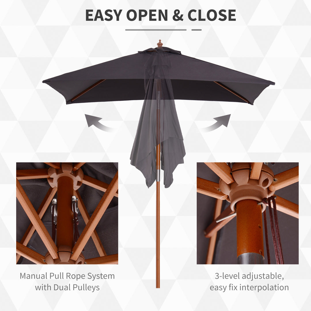 2m x 1.5m Tilt Mechanism Bamboo Wooden Frame Parasol Deep Grey