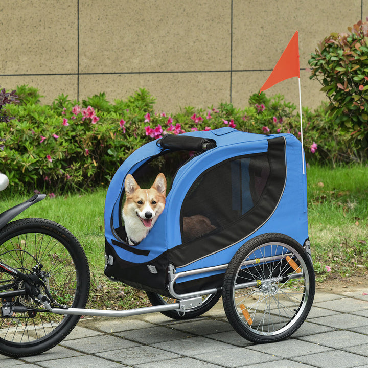 Dog Bike Trailer Folding Bicycle Pet Trailer W/Removable Cover-Blue