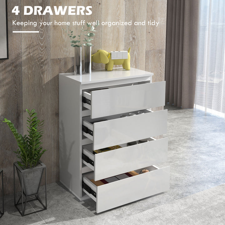 High Gloss Chest of Drawers, 4-Drawer Storage Cabinets, Modern Dresser, Storage Drawer Unit for Bedroom