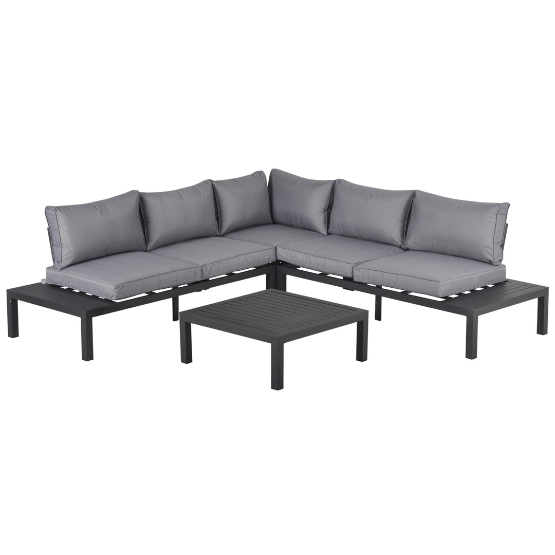 4 Pieces L-shape Garden Sofa Set with Padded Cushions Sofa Side Table Outdoor Furniture w/ Coffee Table for Patio Backyard Grey