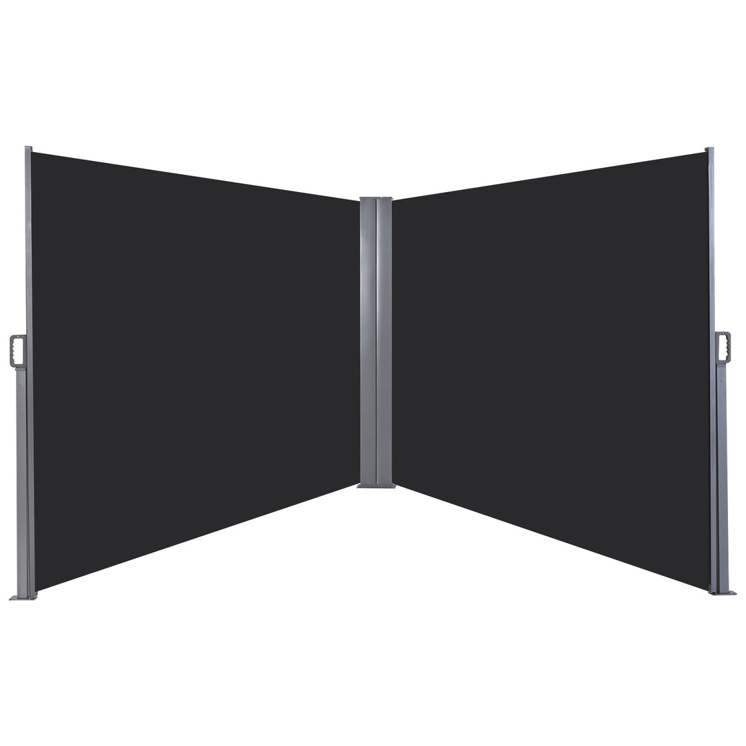 6 x 1.6 M Double Canopy Pull-Out Side Awning Sun Rain Outdoor Protection w/ Steel Frame Retractable Garden Privacy Home Commercial Dark Grey