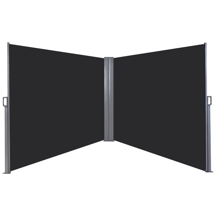 6 x 1.6 M Double Canopy Pull-Out Side Awning Sun Rain Outdoor Protection w/ Steel Frame Retractable Garden Privacy Home Commercial Dark Grey