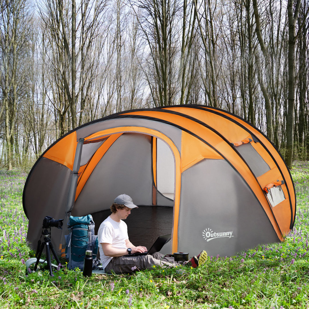 4-5 Person Pop-up Camping Tent Waterproof Family Tent w/ 2 Mesh Windows & PVC Windows Portable Carry Bag for Outdoor Trip