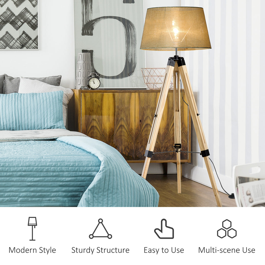 Tripod Floor Lamp Wooden Adjustable Modern Illumination Design E27 Bulb Compatible (Cream Shade) 99-143H
