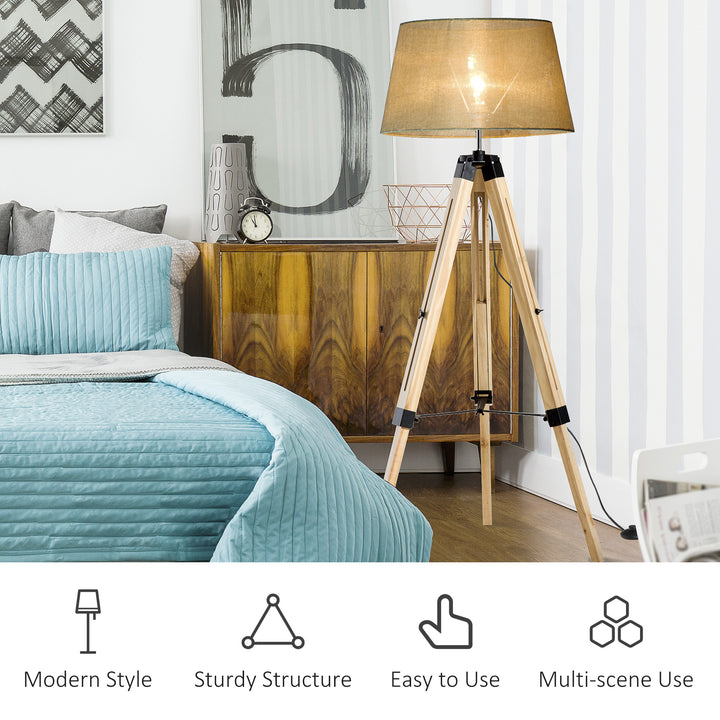 Tripod Floor Lamp Wooden Adjustable Modern Illumination Design E27 Bulb Compatible (Cream Shade) 99-143H