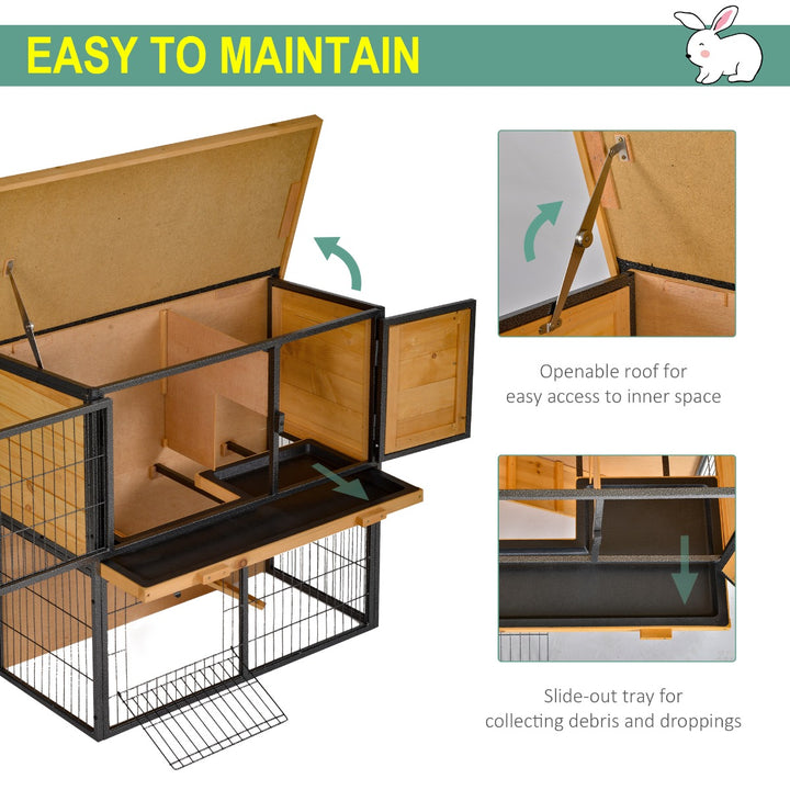 PawHut Wood-metal Guinea Pigs Hutches Elevated Pet House Bunny Cage with Slide-Out Tray Asphalt Openable Roof Lockable Door Outdoor