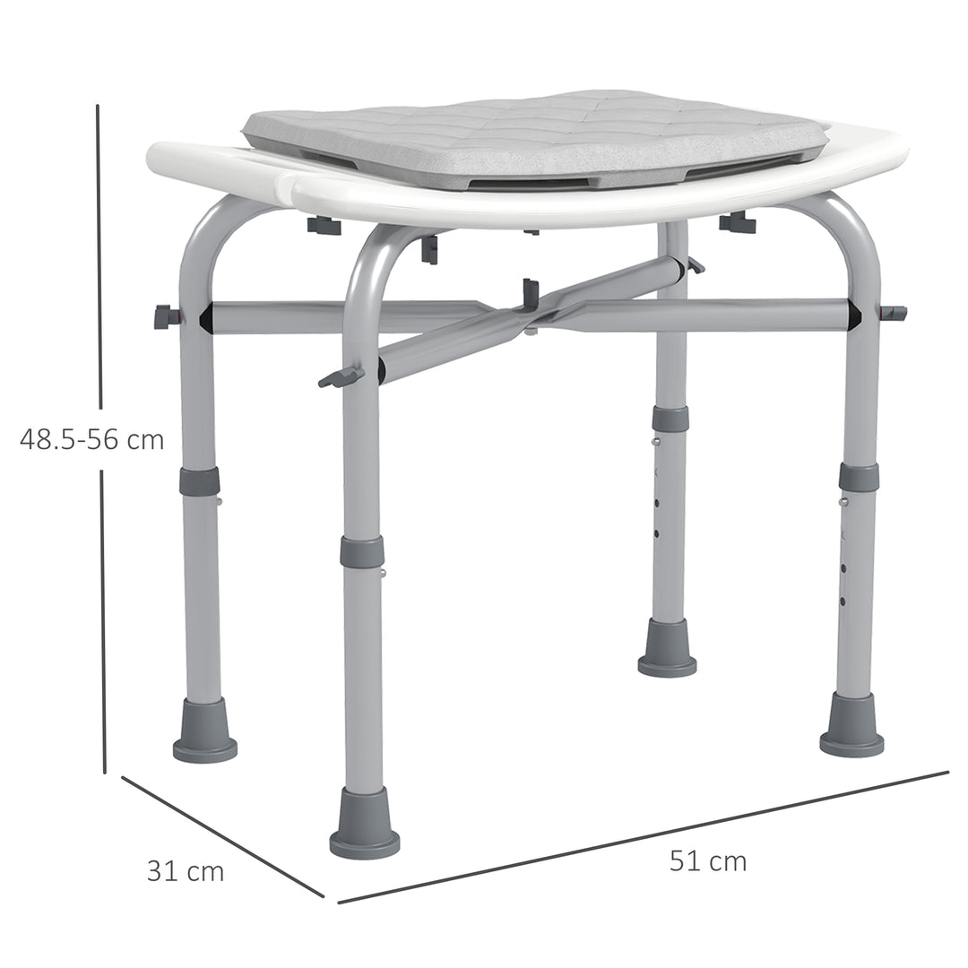 Aluminium Shower Stool for Elderly, Height Adjustable Shower Seat with Removable Padded Cushion, Shower Head Holder, Non-Slip Bath Stool for Seniors, Disabled, Pregnant, White