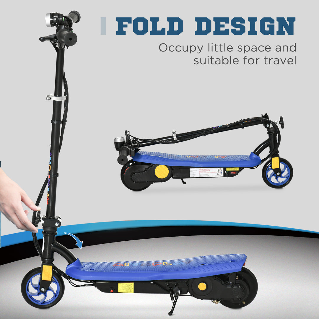 Foldable Electric Scooter, with LED Headlight, for Ages 7-14 Years - Blue