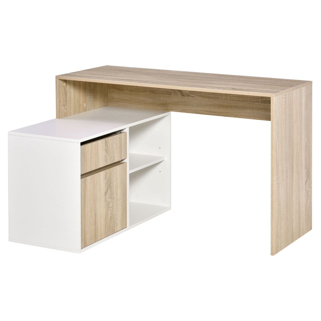 Corner Computer Desk L Shaped Desks Study Table PC Work w/ Storage Shelf Drawer Office, Oak and White