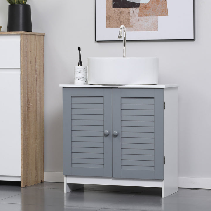 kleankin Under Sink Storage Bathroom Cabinet with Adjustable Shelf, Pedestal Under Sink Design, Grey and White