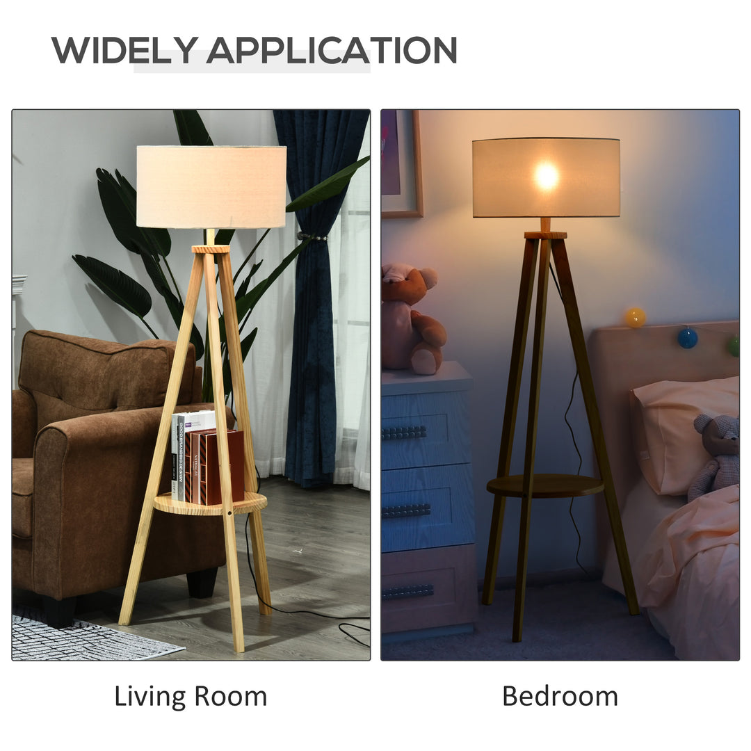 Free Standing Floor Lamp,  50Lx50Wx154H cm-Beige/Natural Wood Colour