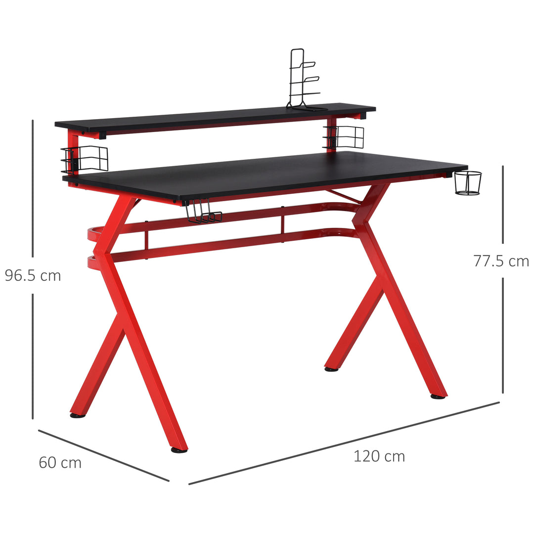 Gaming Desk Computer Table Ergonomics Workstation for Home Office with Cup &amp; Speaker 120cm x 60cm x 96.5cm Black and Red