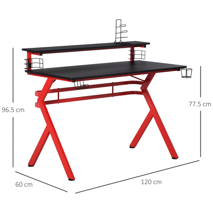 Gaming Desk Computer Table Ergonomics Workstation for Home Office with Cup &amp; Speaker 120cm x 60cm x 96.5cm Black and Red