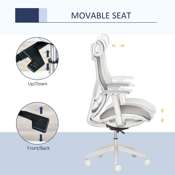 Vinsetto Ergonomic Office Chair with 360° , Wheel, Mesh Back, Adjustable Height &amp; 3D Armrest for Home Office, Grey