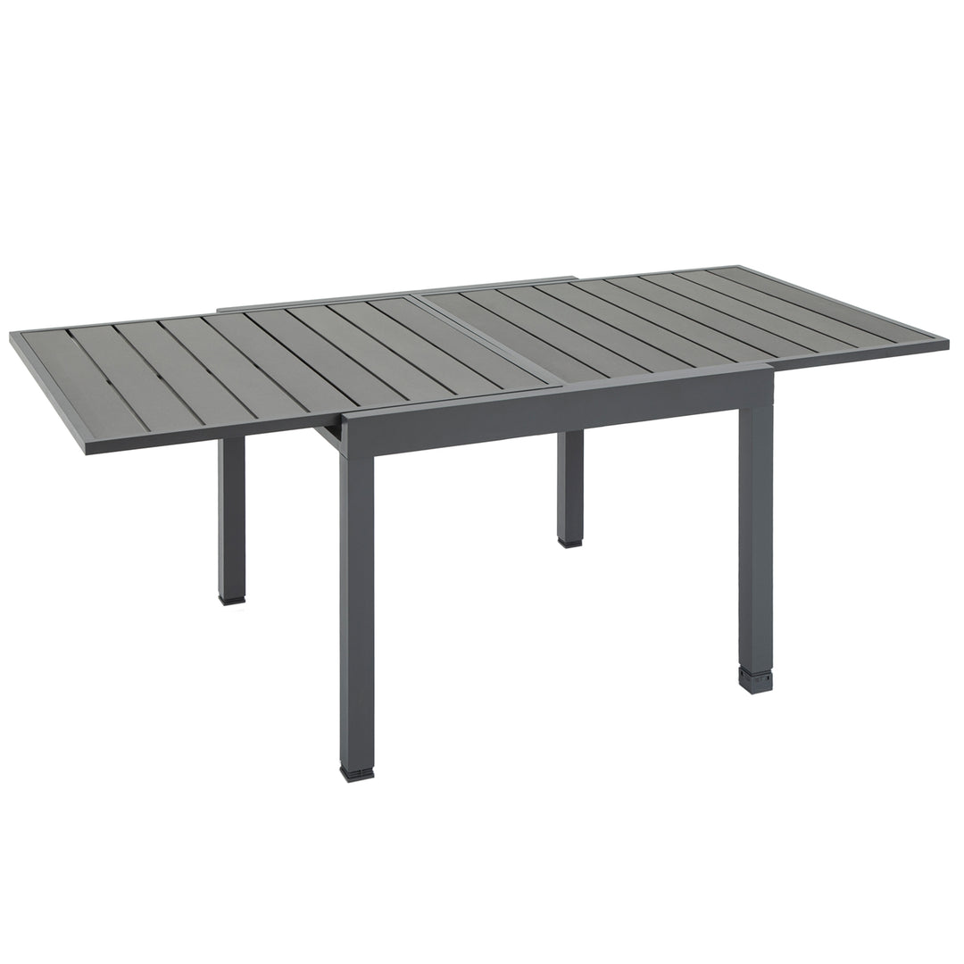 Extendable Dining Table Outdoor Slat Table for 4-6 Person Rectangular Lawn Garden Bistro Patio Table with Aluminium Frame, Grey