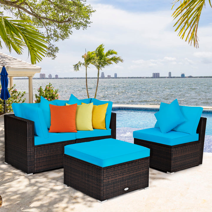 Conversation Set with Removable Cushions and Pillows-Turquoise