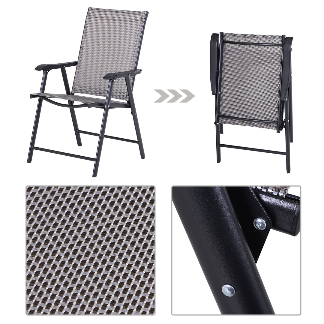 Set of 2 Foldable Garden Chairs W/ Metal Frame Outdoor Patio Park Dining Seat Yard Furniture Grey