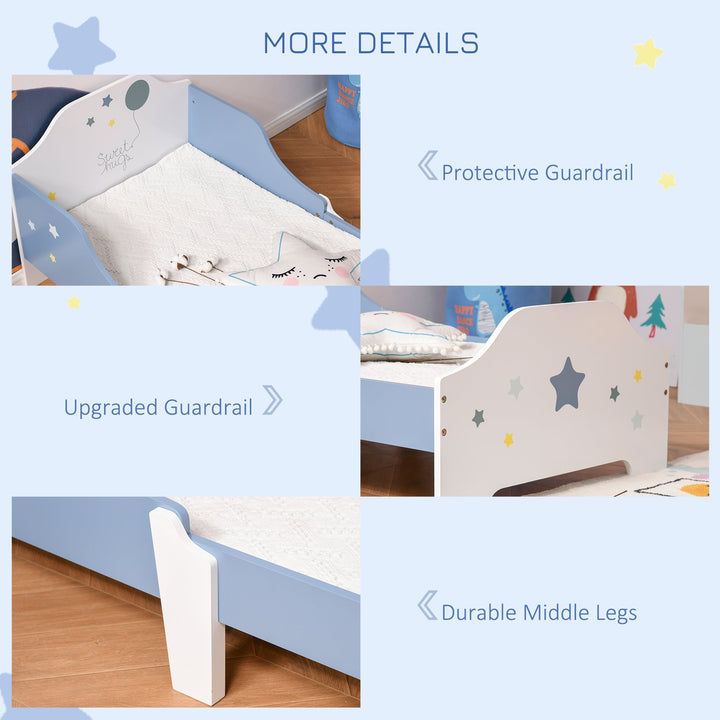 Kids Toddler Wooden Bed Round Edged with Guardrails Stars Image 143 x 74 x 59 cm Blue