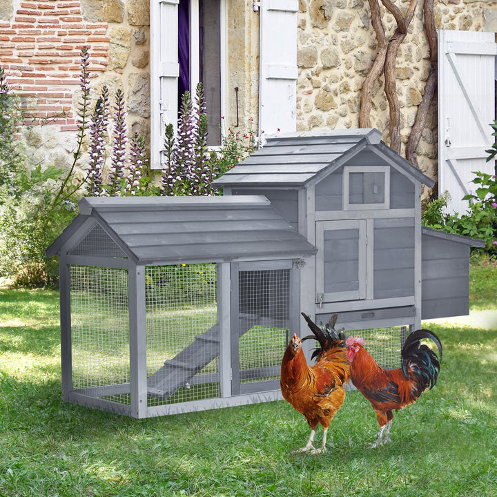 PawHut Solid Wood Enclosed Outdoor Backyard Chicken Coop Kit with Nesting Box,Grey