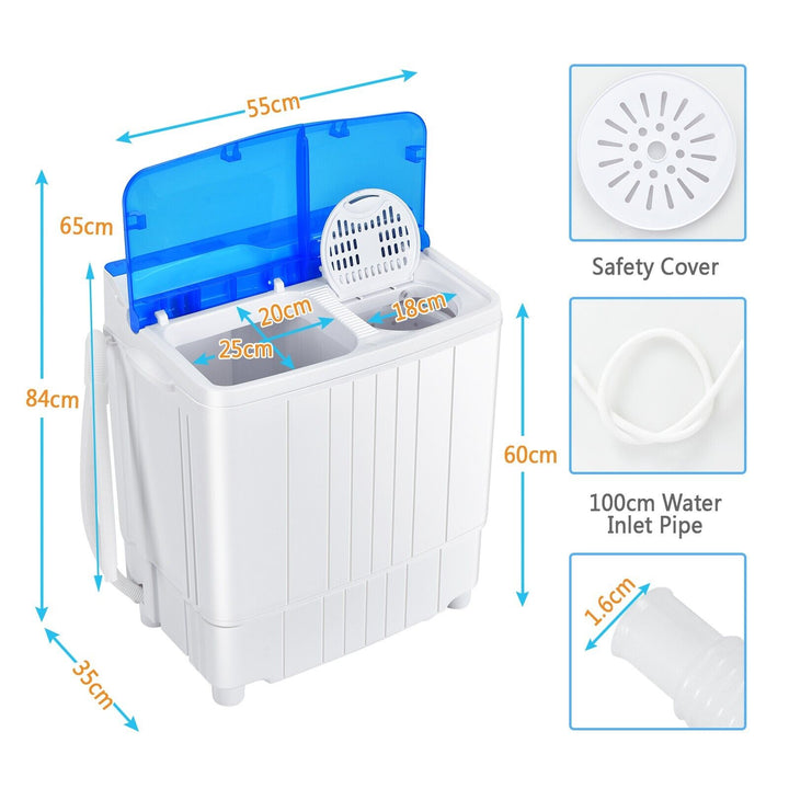 Portable Twin Tub Wash Machine with Timing Function-Blue