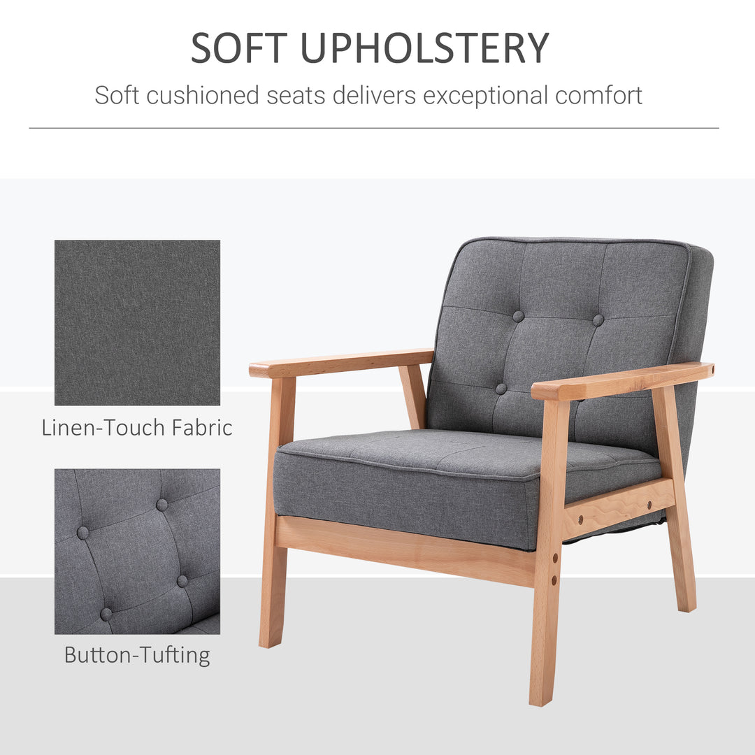 HOMCOM Reception Retro Accent Chair Beech Wood Frame Armchair Occasional Living Room Reception Bedroom Balcony Conservatory Padded
