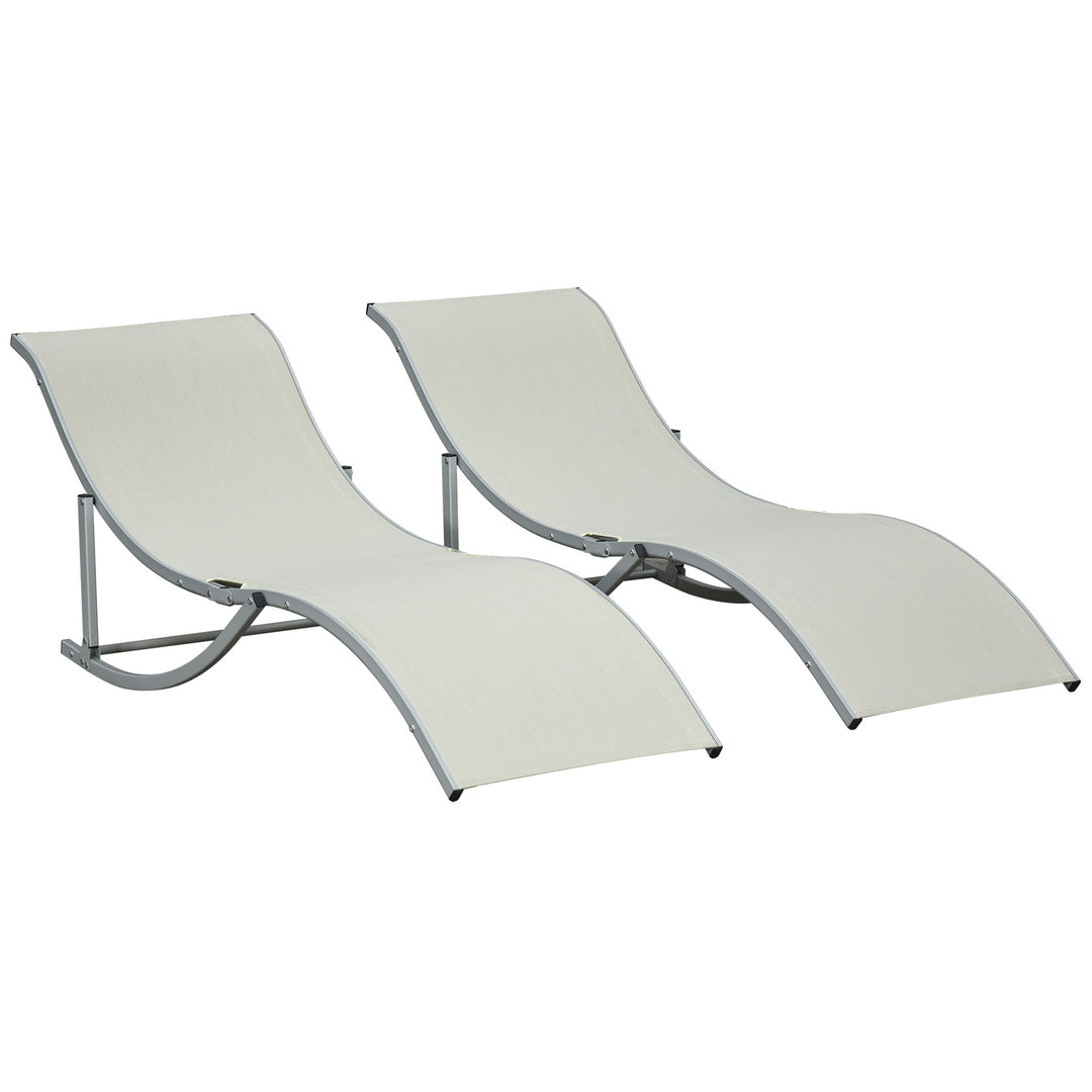 Set of 2 S-shaped Foldable Lounge Chair Sun Lounger Reclining Outdoor Chair for Patio Beach Garden Beige