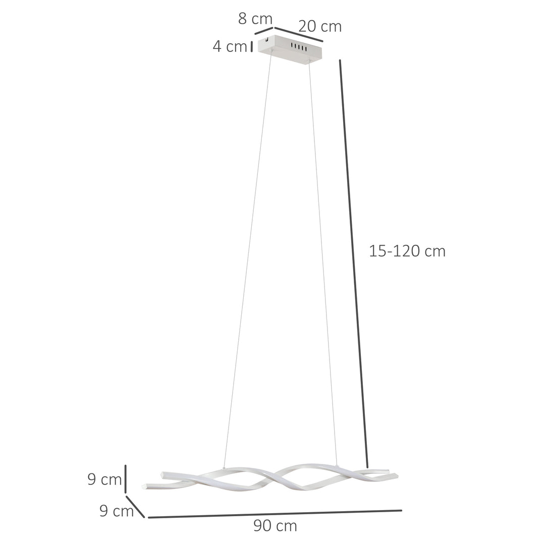 Modern Wave-Shape LED Pendant Light with Adjustable Hanging Chain, Metal Chandelier Cool White 6500K, Silver
