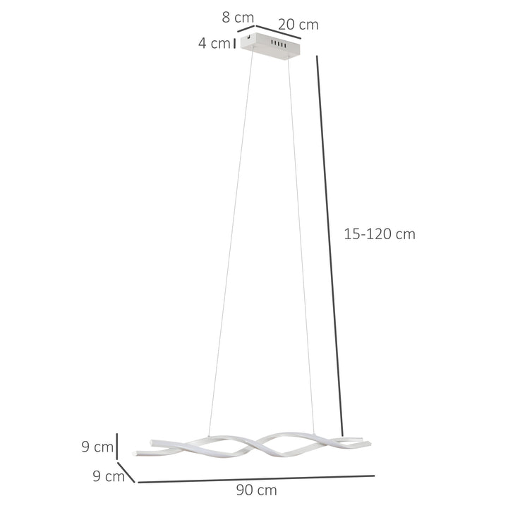 Modern Wave-Shape LED Pendant Light with Adjustable Hanging Chain, Metal Chandelier Cool White 6500K, Silver