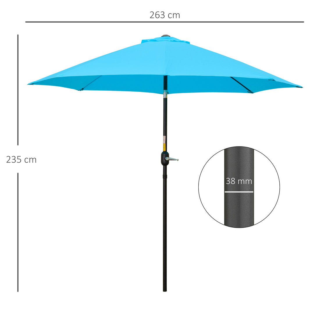 2.6M Patio Parasol Sun Umbrella, Tilt Shade Shelter Canopy with Crank 8 Ribs Aluminium Frame, Blue