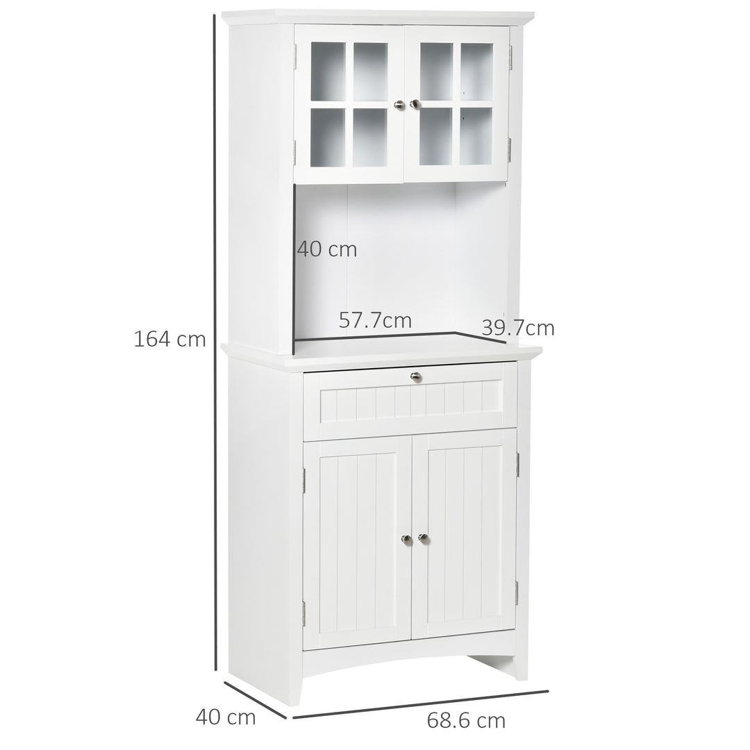Kitchen Buffet and Hutch Wooden Storage Cupboard w/ Framed Glass Door, Drawer, Space for Dining and Living Room, 68.6W x 40D x 164Hcm, White