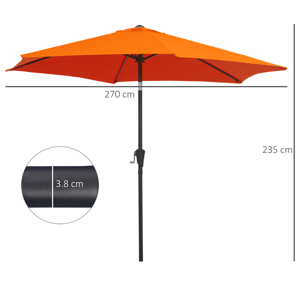 Outsunny 2.7M Patio Tilt Umbrella Sun Parasol Outdoor Garden Sun Shade Aluminium Frame with Crank（Orange）