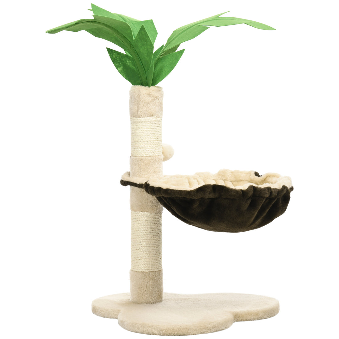 PawHut 68cm Cat Tree, Coconut Tree Shaped Kitty Activity Center with Hammock, Cat Tower with Sisal Scratching Post, Beige