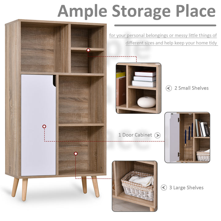 Freestanding Storage Cabinet w/ Wood Legs 5 Compartments Cupboard Stylish Bedroom Hallway Furniture 60L x 30W x 121H cm - White