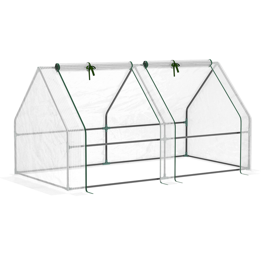 Mini Small Greenhouse with Steel Frame & PE Cover & Zippered Window Poly tunnel Steeple for Plants Vegetables, 180 x 90 x 90 cm, White