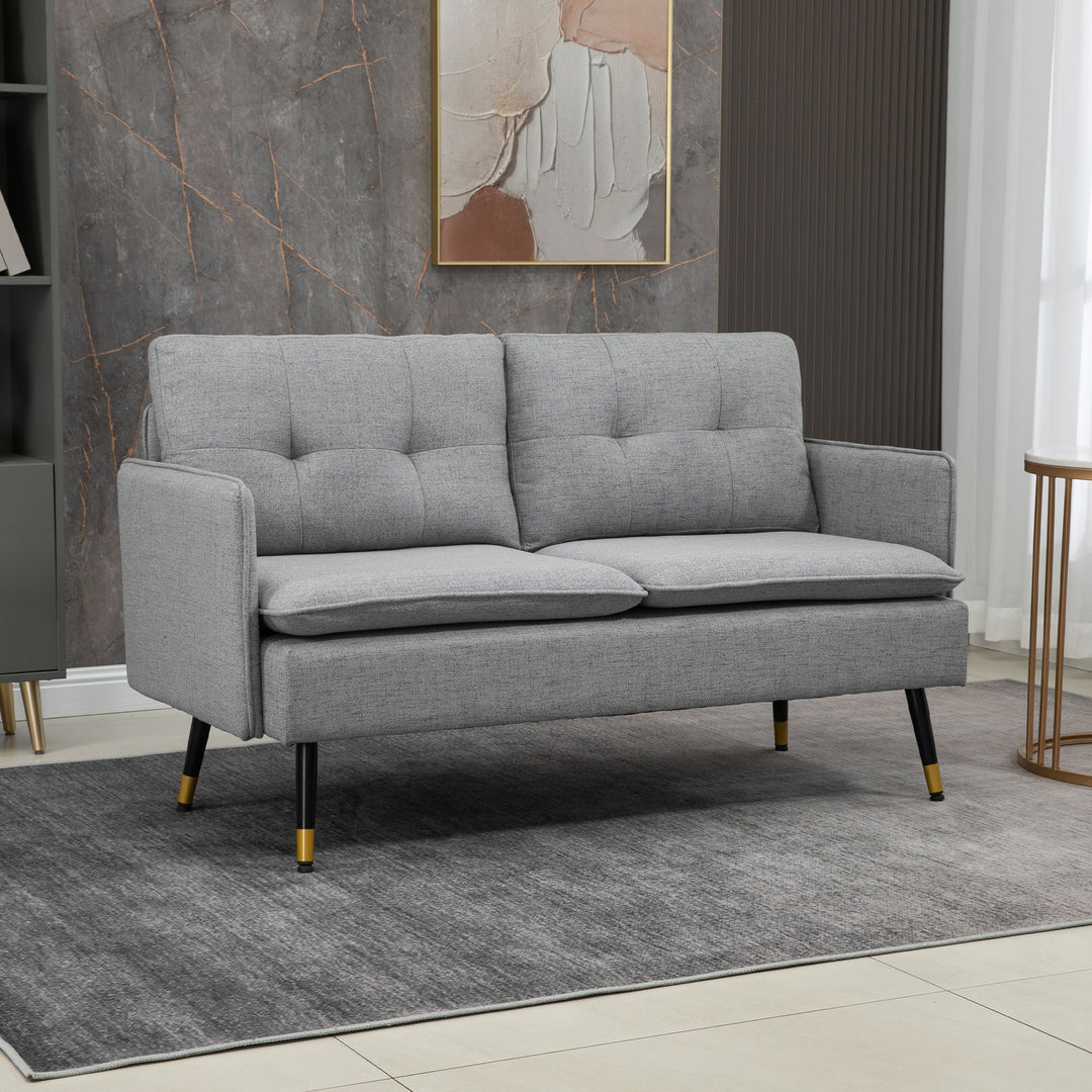 2 Seater Sofas for Living Room, Fabric Couch, Button Tufted Love Seat with Cushions, Grey