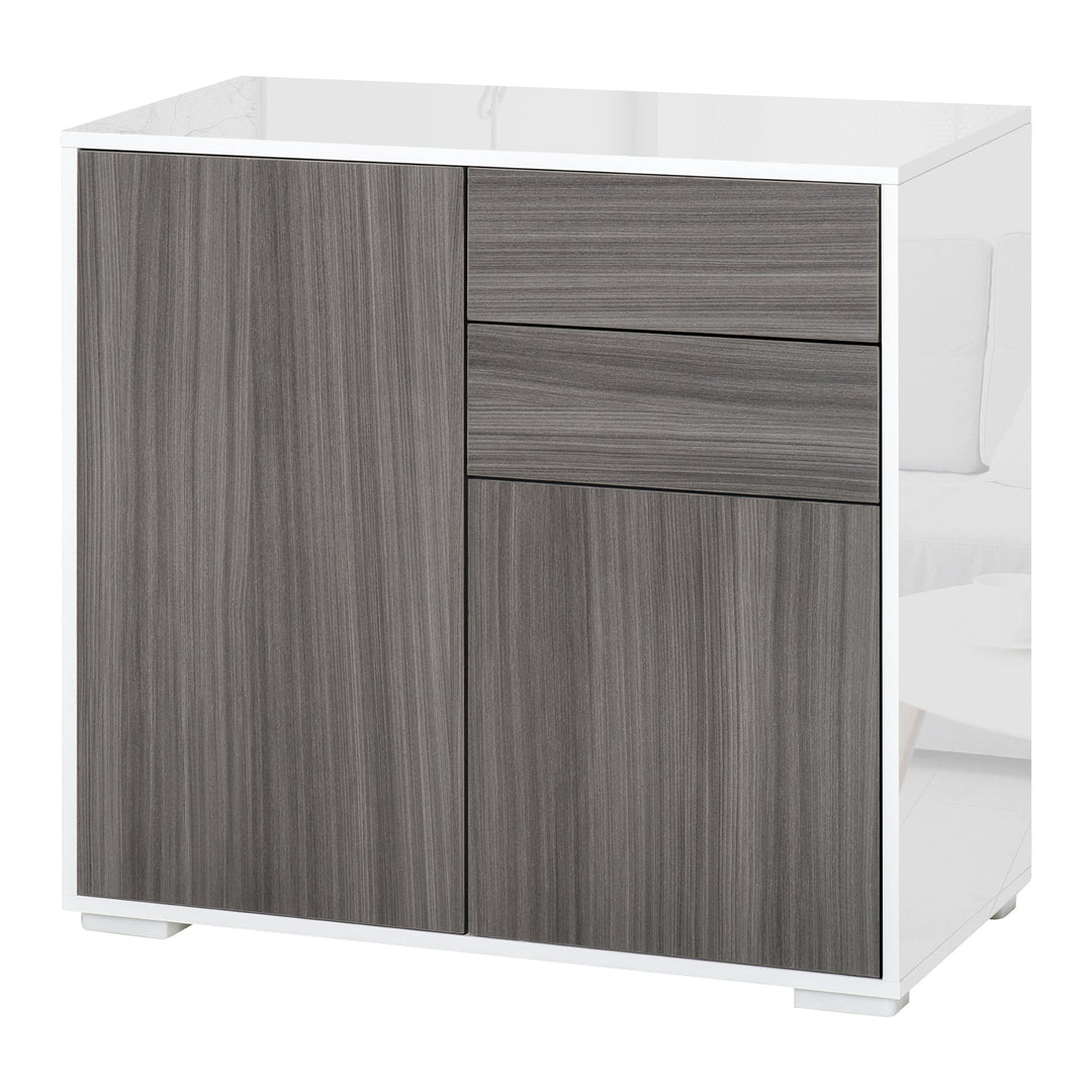 Modern Stylish Freestanding Push-Open Design Cabinet with 2 Drawer, 2 Door Cabinet, 2 Part Inner Space Light Grey and White