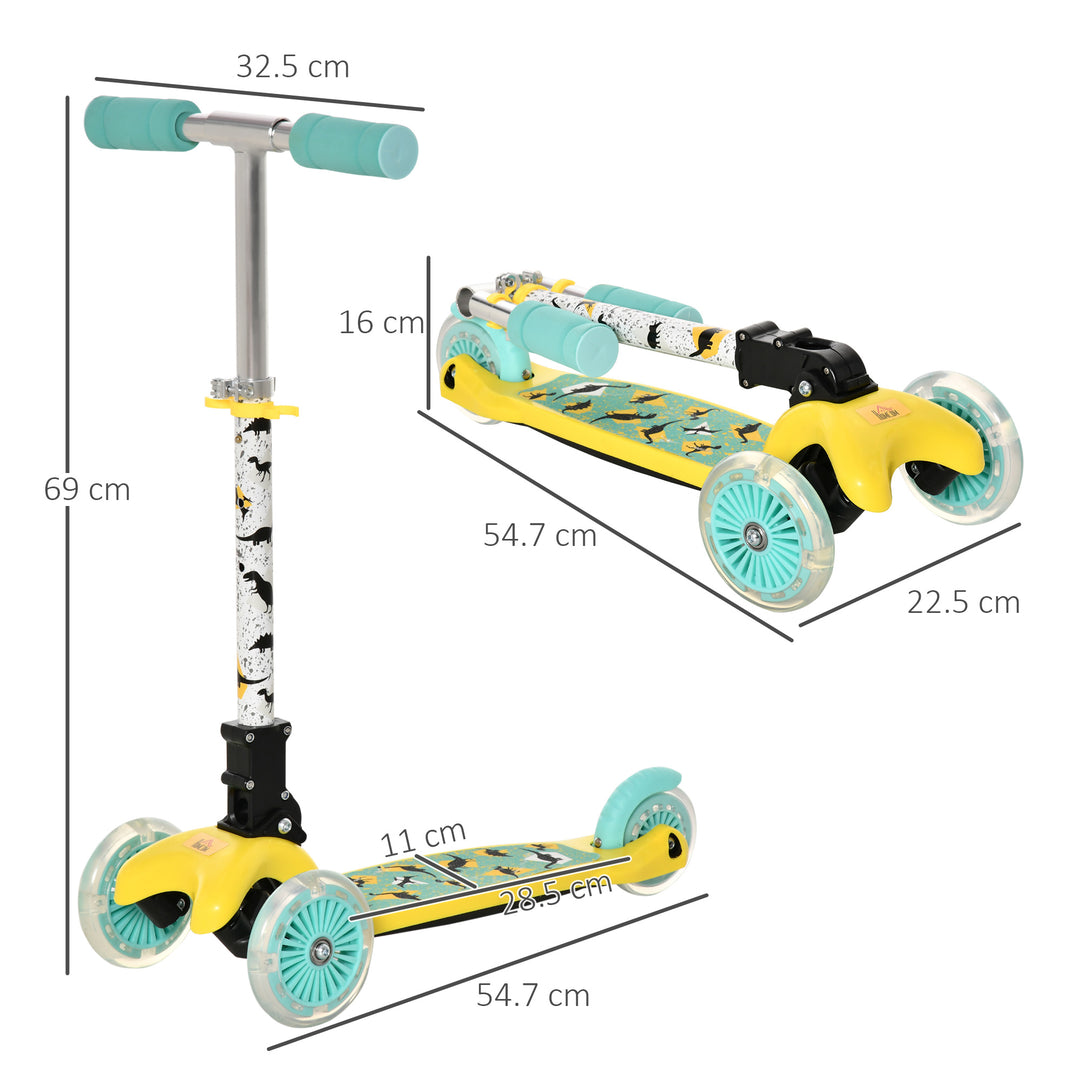 Scooter for Kids Toddler Foldable Kick Scooter with 3 Wheel Adjustable Height Flashing Wheels for Boys and Girls 3-8 Years Yellow